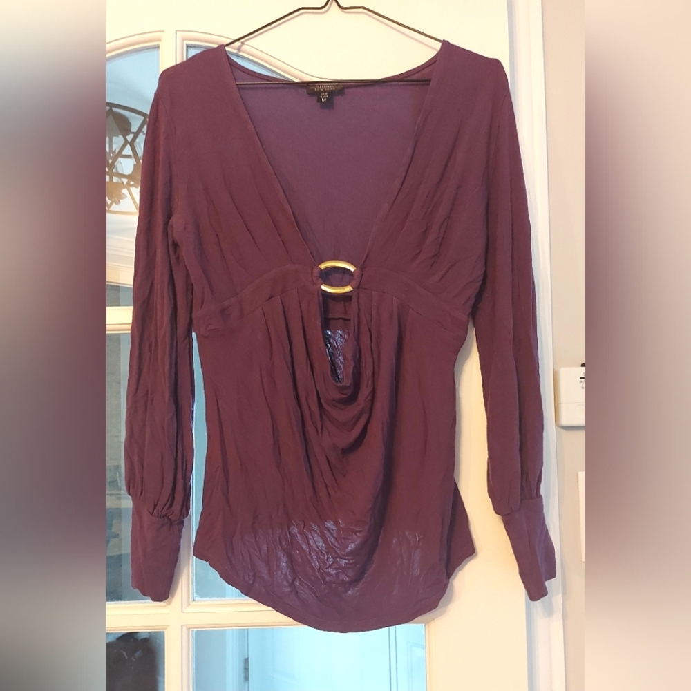 Red Ruched 3/4 Sleeve Blouse with Tie Front